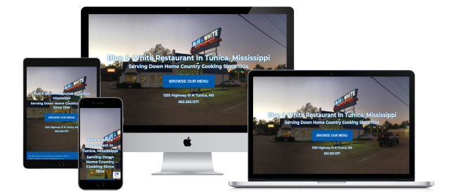 blue white restaurant website